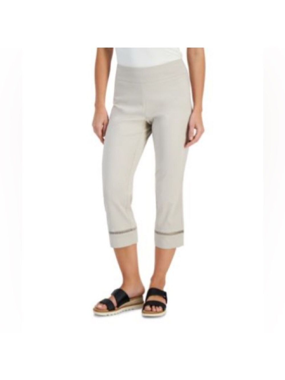 JM Collection Beige Khaki XL Capris Woven Lace Trim